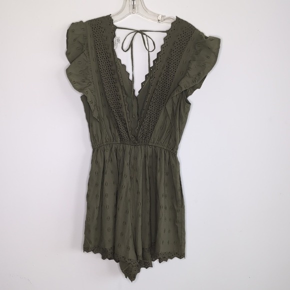 American Eagle Women's‎ Small Green V Neck Lightweight Cotton Short Romper - Picture 4 of 4